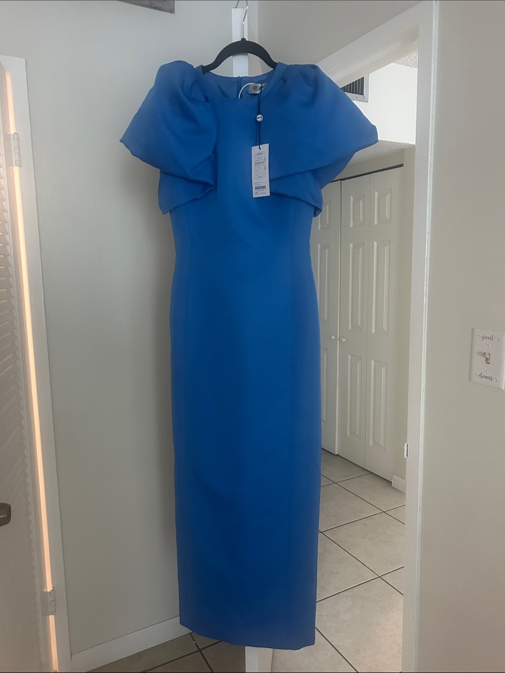 Elegant Blue Maxi Dress with Cape-Shoulder Detail